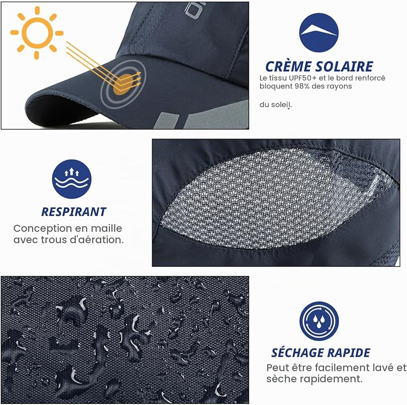 APOW 2 Pcs Casquette de Baseball Séchage Rapide Homme Femme, Casquette Running de Sport été Anti UV Réglable Pliable, Légère Maille Outdoor Chapeau de Baseball Chapeau SoleilGolf Cyclisme Randonnée