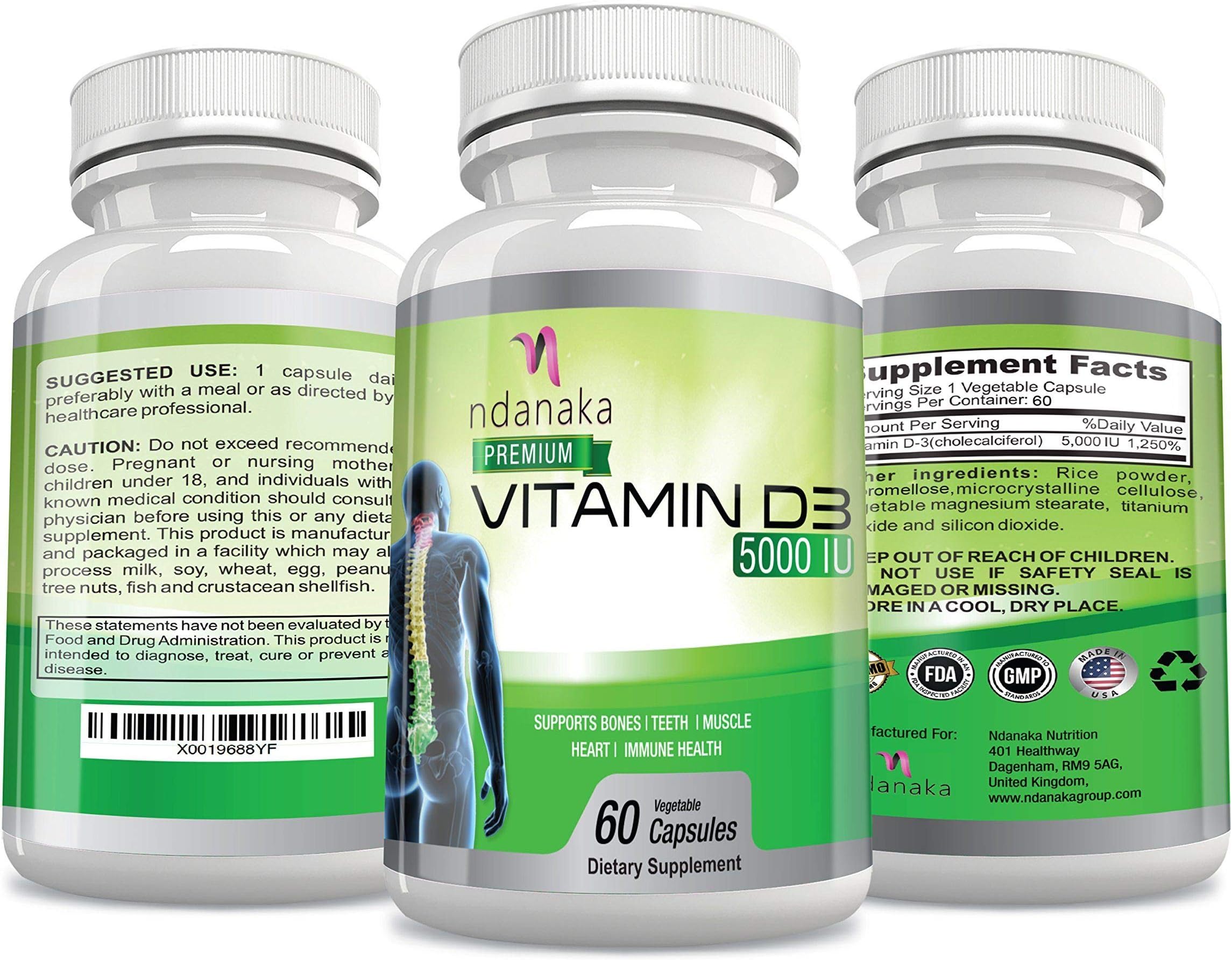 Vitamin D3 5000 UI, Vitamin D - Heart, Bone, Teeth, Muscle, Immune Health Support, 60 Caps