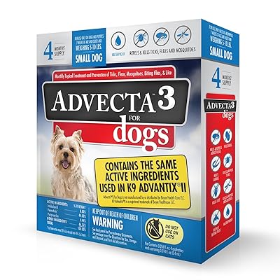 Advecta 3 For Dogs - Small - Flea & Tick Topical Treatment - 4 Count (4 Months' Supply)