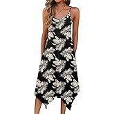 Zeagoo Women Summer Midi Dresses 2026 Hawaiian Bohemian Beach Cover Up Sundress Spaghetti Strap Casual Dress with Pockets