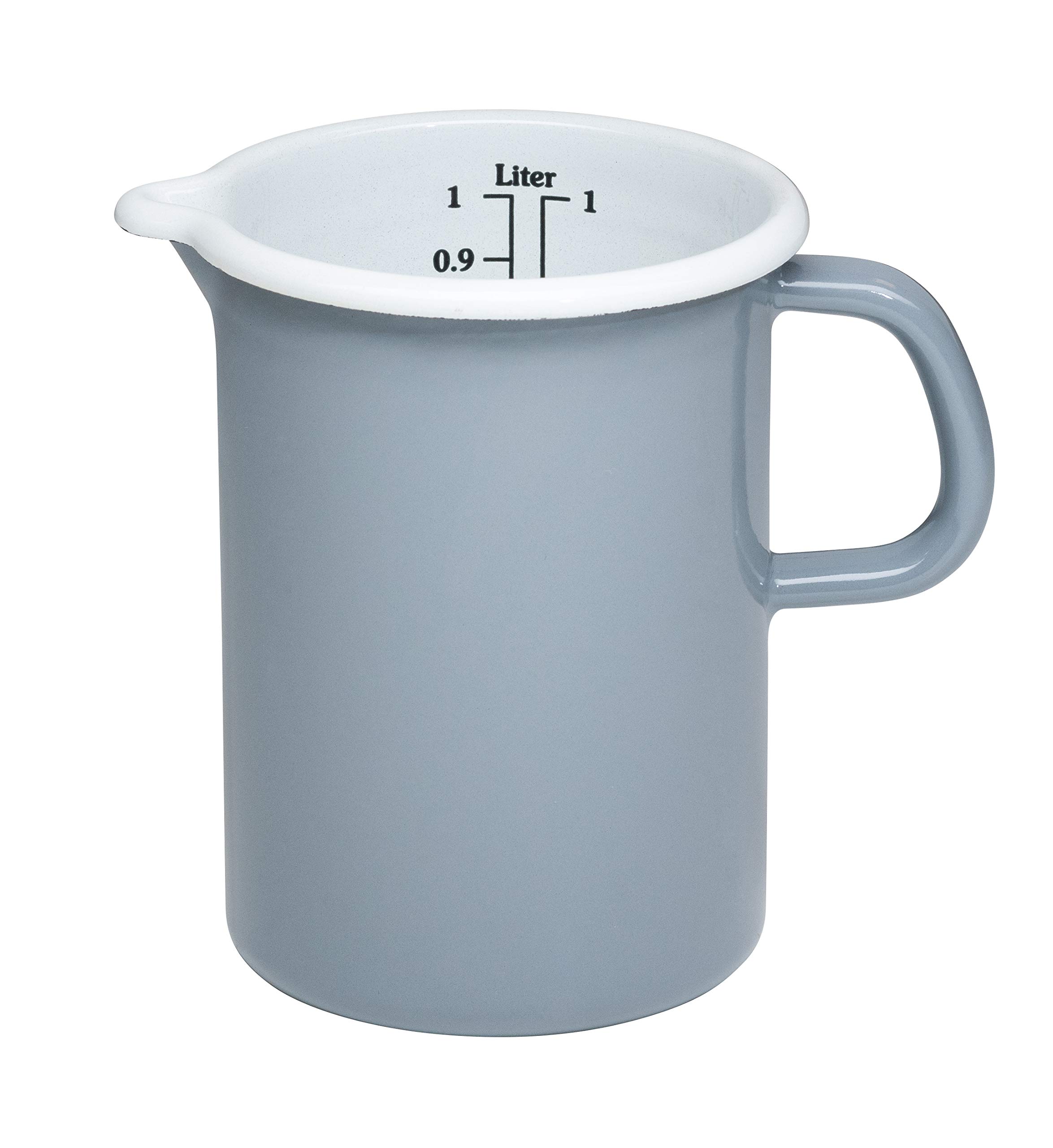 Riess, 0338-065 Kitchen Measure 9 Classic Pure Grey Diameter 10 cm Height 14.8 cm Capacity 1 Litre 0.447 kg Enamel Light Grey Induction