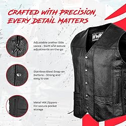 HWK Leather Motorcycle Vest for Men and Women with