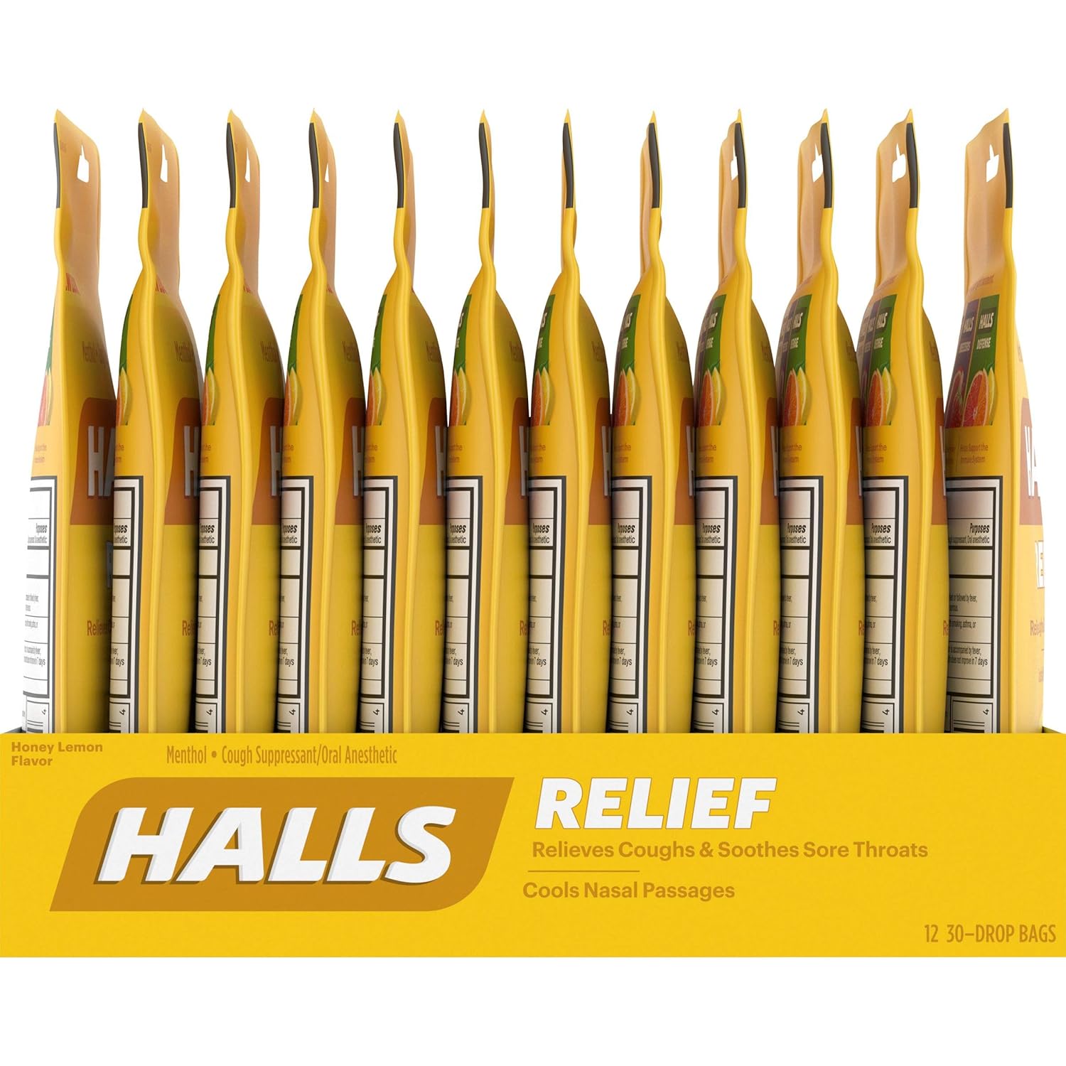 HALLS Relief Honey Lemon Flavor Cough Drops, 12 Bags (360 Total Drops) : Grocery & Gourmet Food