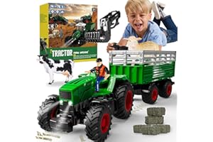 GOHERO Remote Control Tractor Toys, RC Tractor Toys for Kids 3-5 & 5-7, Farm Animal Toys Set with Front Loader and Light, Farm Vehicle Toy Tractor Toy, Tractors for Kids Ages 4-8 Boys Girls Gift…