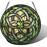 DASTOLL Stained Glass Window Hanging, Abstract Green Clover Sun Catchers Colorful Glass Panel Bless Suncatcher Decor for Birthday for Women, Men, Wife, Aunt, and Mom 6.3 in