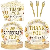 96Pcs We Appreciate You Party Plates and Napkins Employee Staff Appreciation Plates Thank You Theme Party Disposable Thankful Tableware Set for 24 Guests Staff Teacher Doctor Pastor Favors Supplies