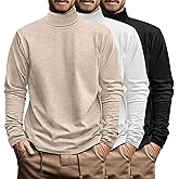 Ficerd 3 Pack Men's Big and Tall Turtleneck Shirts Cotton Long Sleeve Turtle Neck Tops Plus Size Loose Fit Basic Tee