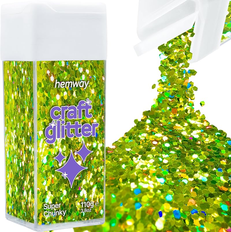Hemway Glitter Lime Green Holographic 110g Shaker - Super Chunky Craft Glitter