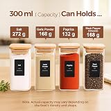 ComSaf 12Pcs Glass Spice Jars 300ml Bamboo Lid Labels Airtight Square view 2