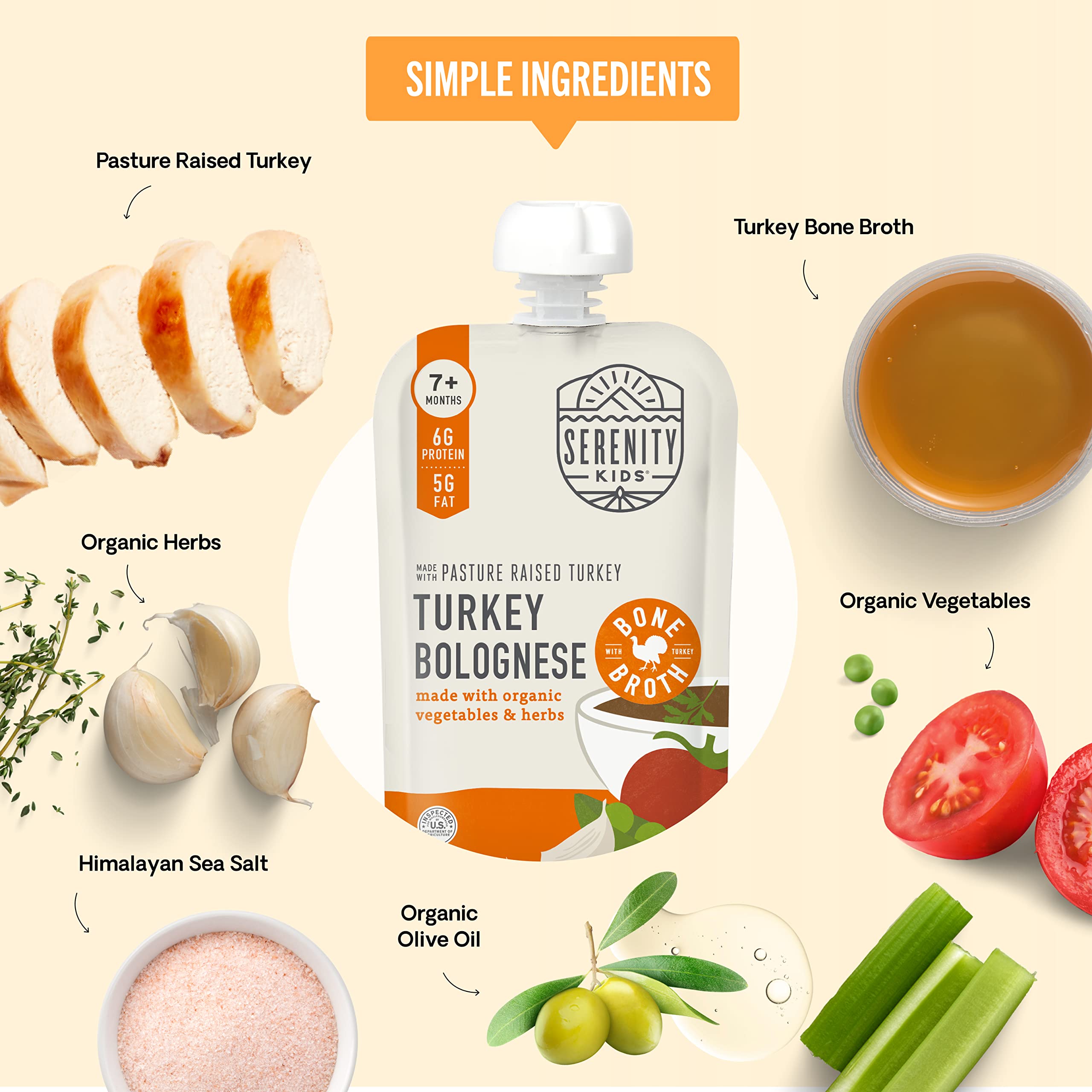 Serenity Kids 7+ Months Bone Broth Puree Made with Organic Veggies - BPA-Free Organic Baby Food Pouches with Veggies & Ethically Raised Meat - Clean Label Project Certified - 3.5 Oz, 6 Pack