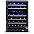 NewAir Wine Cooler Built In Refrigerator with 46 Bottle Capacity Dual Zone Fridge, NWC046BS00, Black Stainless Steel