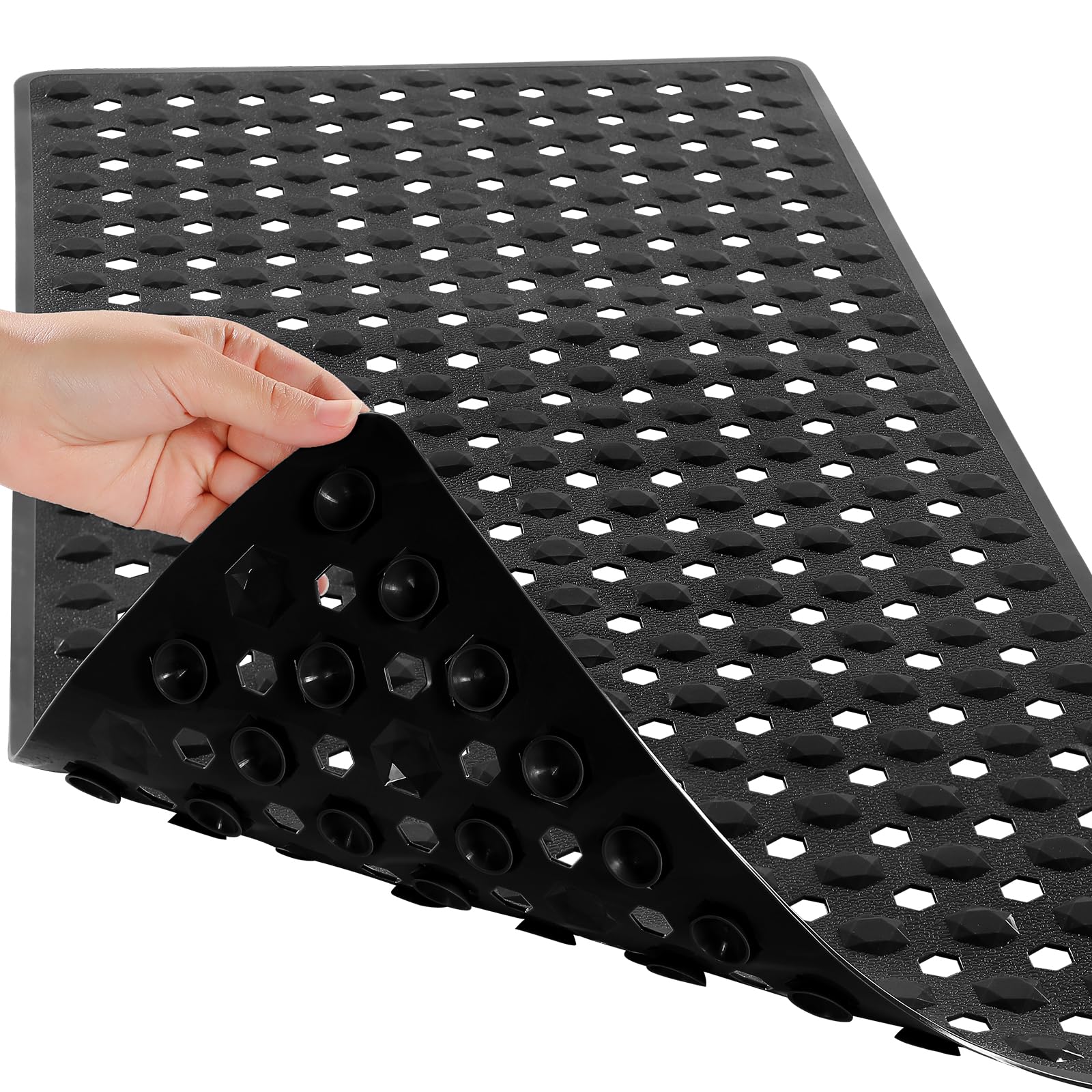 Photo 1 of Yimobra Bath Tub Mat Non Slip, 34.5"x15.5" Long Shower Mat, Machine Washable Bathmat with Drain Holes and Suction Cups, Soft on Feet, Bathroom Essentials, Black