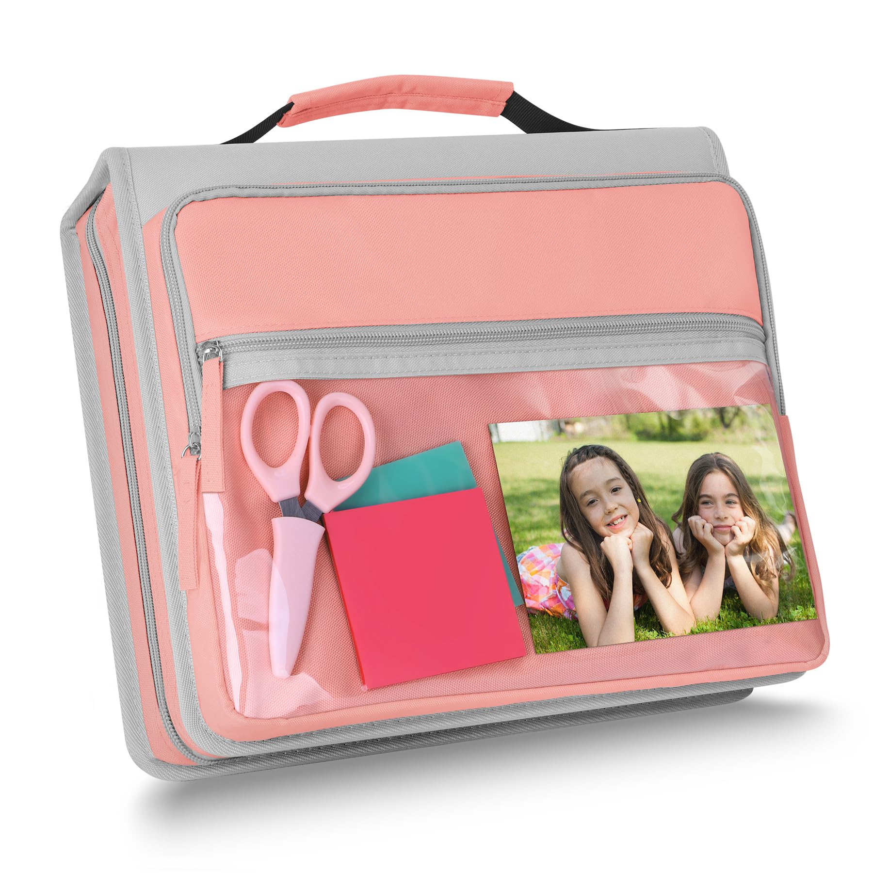 Photo 1 of Ndsox Zipper Binder 3 Ring with Handle, 2 Inch O-Ring Document Organizer Middle School Binder with Zipper for Students, 5-Tab Expanding File Folder & 2 Mesh Pouches, DIY Clear Front Pocket, Pink