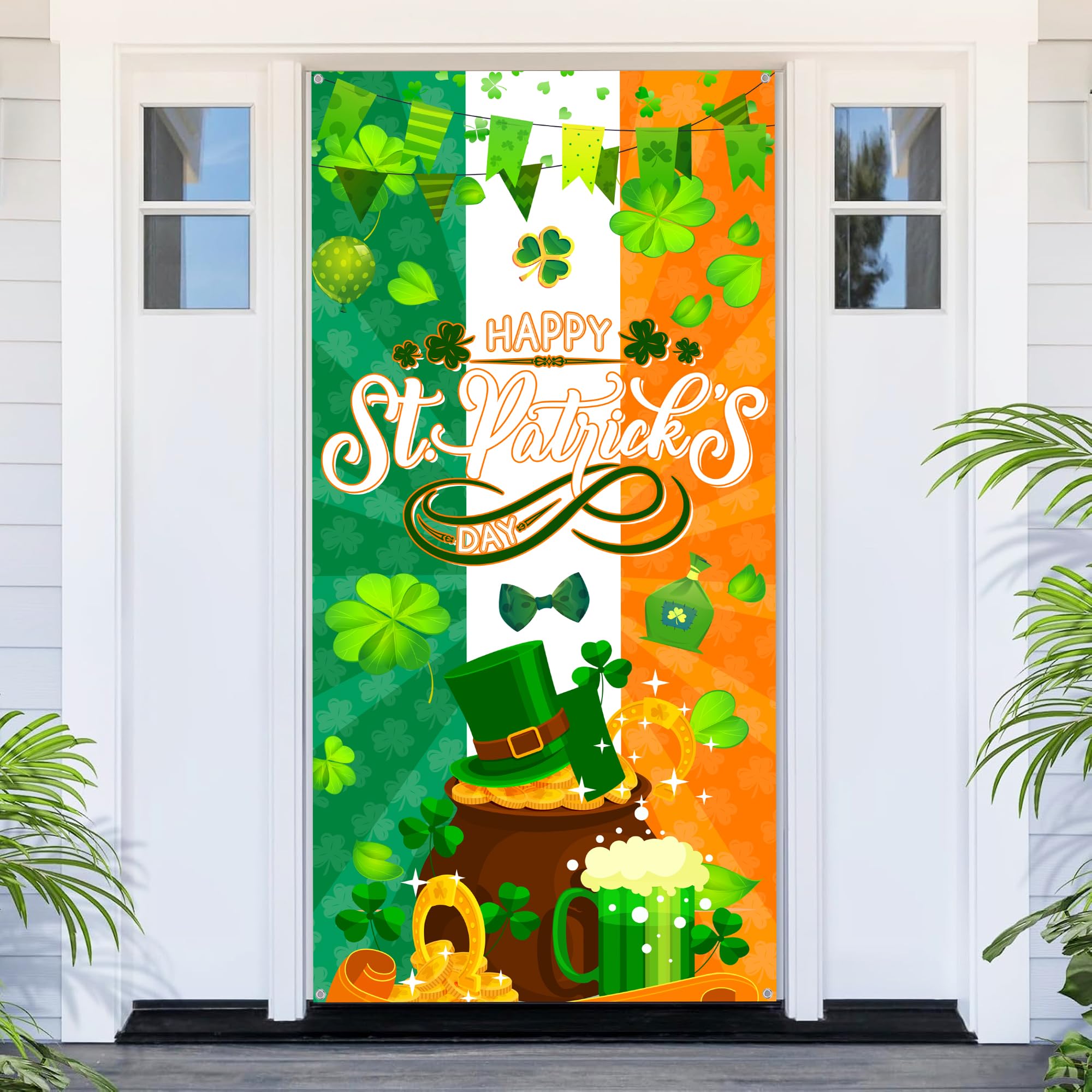 St Patricks Day Banner Decorations - Lucky Happy St Patrick’s Door Banner Irish Theme Decoration, 6x2.95ft Porch Sign for St. Patrick’s Party Decor