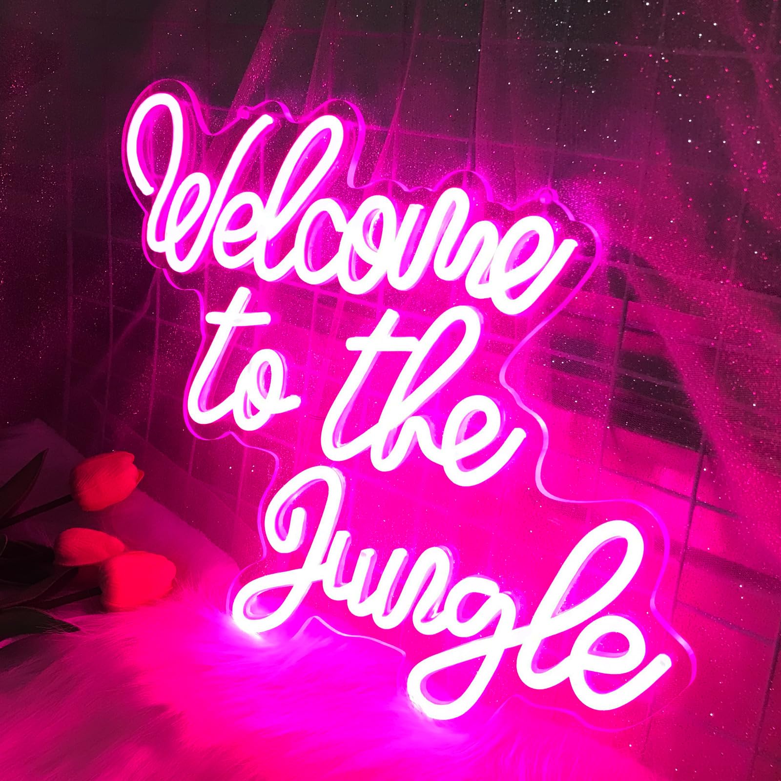 Welcome to The Jungle LED Neon Signs Pink Neon Lights for Wall Decor USB Light Up Sign for Garden Home Porch Store Christmas Living Room Bar Decoration 5v, 16.5" * 13"
