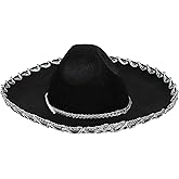 GiftExpress Black Mariachi Sombrero Hat with Silver Trim, Sombrero for Cinco de Mayo, Halloween Costume, Mexican Fiesta Costume
