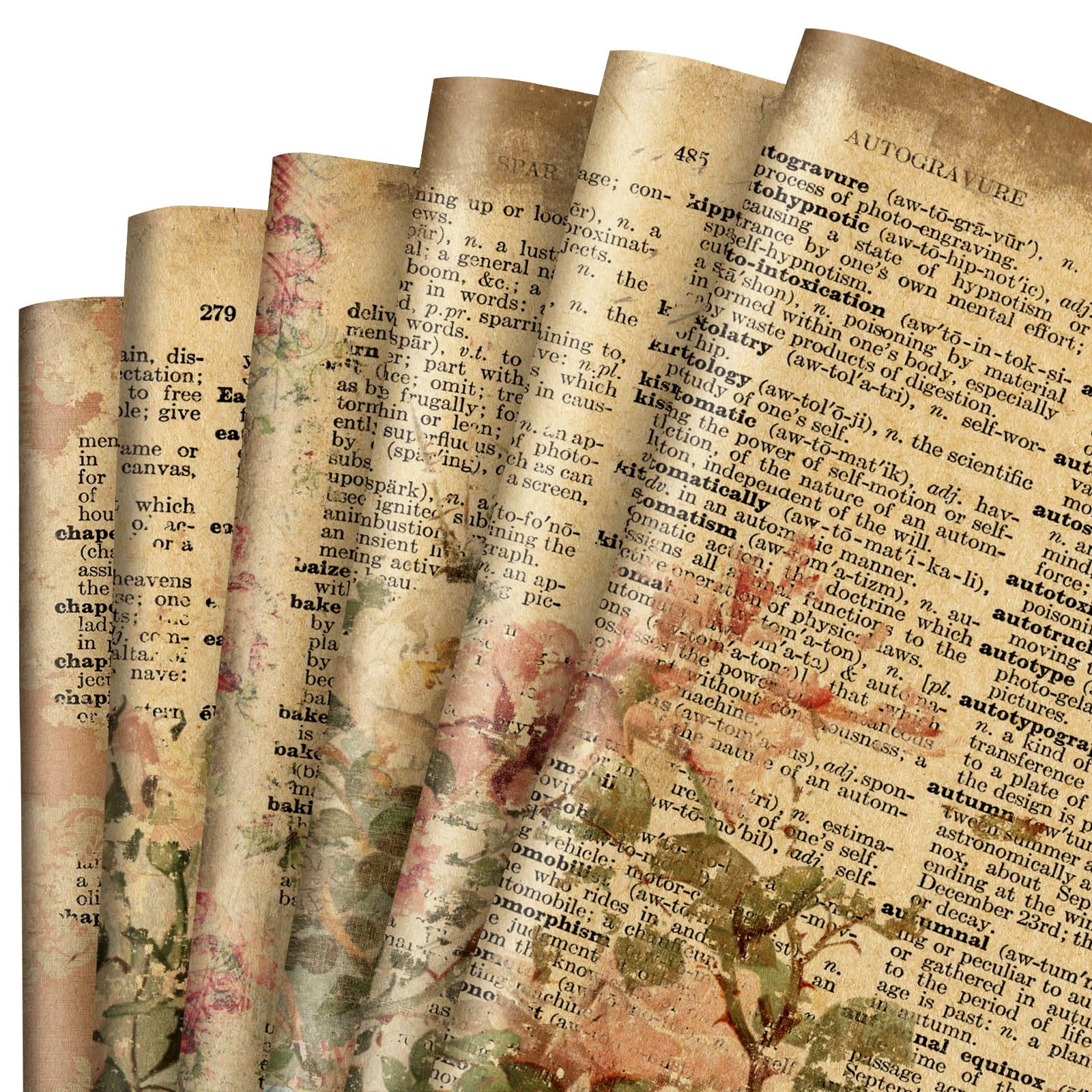 Photo 1 of 12 Sheet Vintage Floral Wrapping Paper Retro Newspaper Kraft Gift Wrap Bulk Folded Flat Rose Flower Craft Art Paper for Party DIY Wrapping Supplies, 19.7 x 27.6 Inch