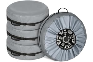 Explore Land Tire Cover with Handle - Seasonal Spare Tire Bag, Heavy Duty Winter Wheel Storage Tote Against Dust and Scratches, 4 Pack (Fits Diameters 32''-34.75'', Charcoal)