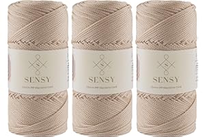 S SENSY 3 Skeins of Sensy Premium 1.5mm 164 Yards Polyester Rope 100% Polypropylene Cord Macrame Cord 1.5mm Crochet Bag Cord Macrame Rope Crochet Thread Gift for Knitter (Latte)