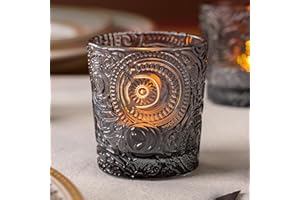 ART SECRET 6 Pack Sun Moon Star Embossed Glass Tea Light Candle Holders - Votive Candle Holders for Wedding, Party, Home Decor, and Table Centerpieces (Gray)