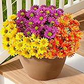 Lifewit Artificial Flowers Daisy for Outdoor Indoor, 6 Bundles Plastic Fake Flowers Mums for Home Garden Decor, Porch, Window Box, Faux Realistic Plants with UV Resistant(Mix for Yellow Orange Red)