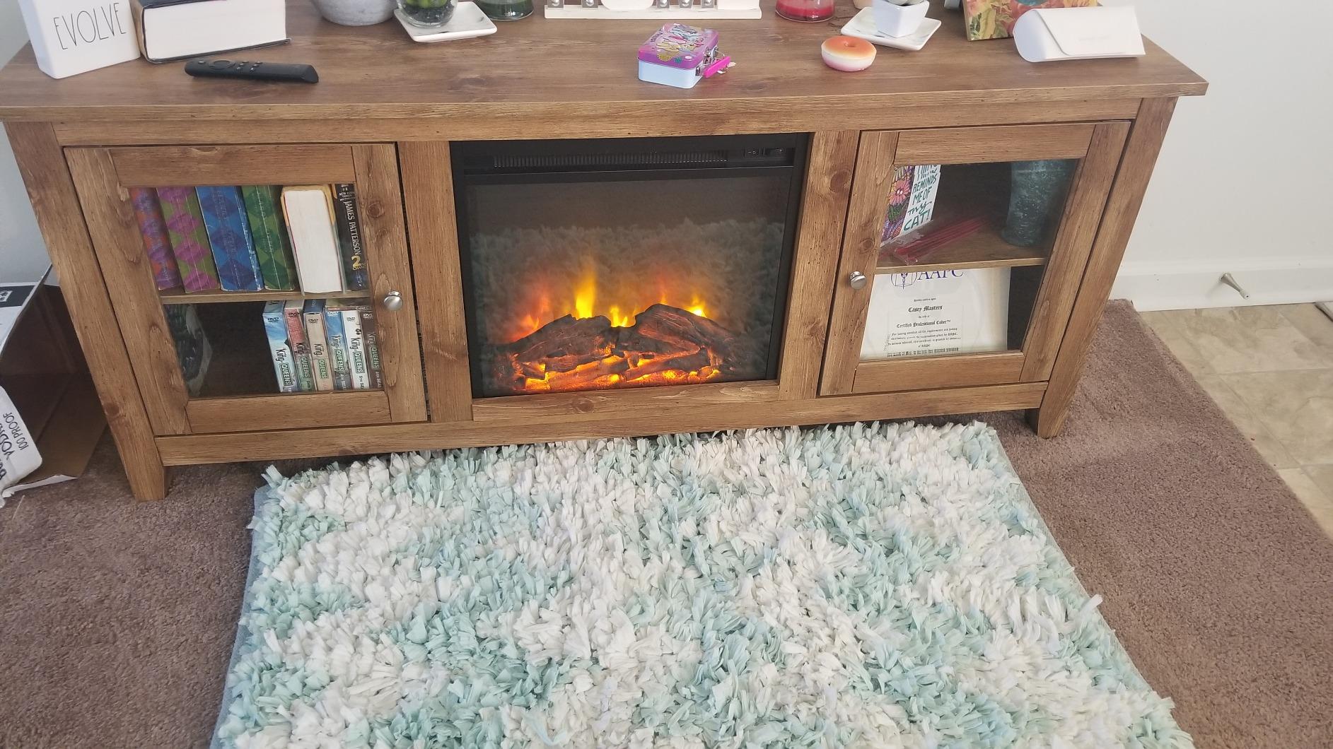 14/mo Finance Walker Edison Rustic Wood and Glass Fireplace TV Stand