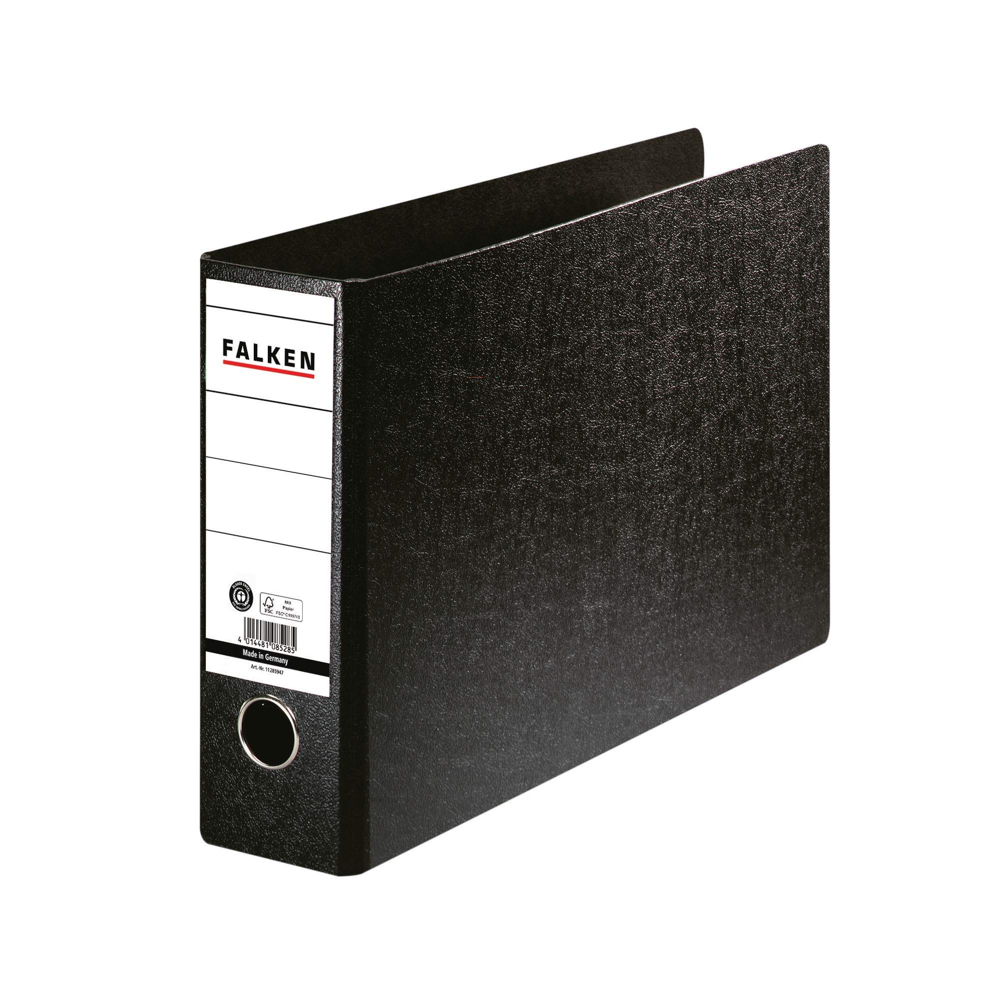 Exacompta - Ref 11285947000F - FALKEN - Lanscape Paper Lever Arch Files - Suitable for A4 Documents, 80mm Spine, Spine Label, Metal Finger Hole - Black