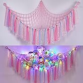FIOBEE Stuffed Animals Net or Hammock with LED Light, Toy Hammock Hanging Stuffed Animals Storage Organizer Holder Room Décor