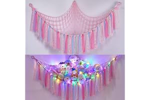 FIOBEE Stuffed Animals Net or Hammock with LED Light, Toy Hammock Hanging Stuffed Animals Storage Organizer Holder Room Décor for Nursery Kids Bedroom