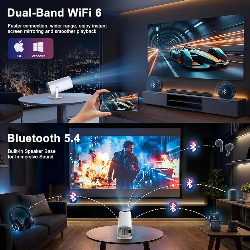 Mini Beamer 4K/1080P Unterstützt, Beamer Outdoor, Tragbarer Projektor