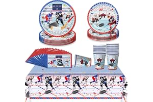 Hockey Party Tableware, Ice Hockey Party Decorations, Plate, Napkin, Cup, Tablecover for Ice Hockey Birthday Party Supplies, 