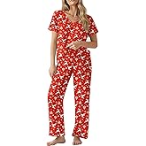 Ekouaer Womens Pajama Sets 2 Piece Lounge Set Soft Pajamas for Women Set Short Sleeve and Long Pants Pjs with Pockets