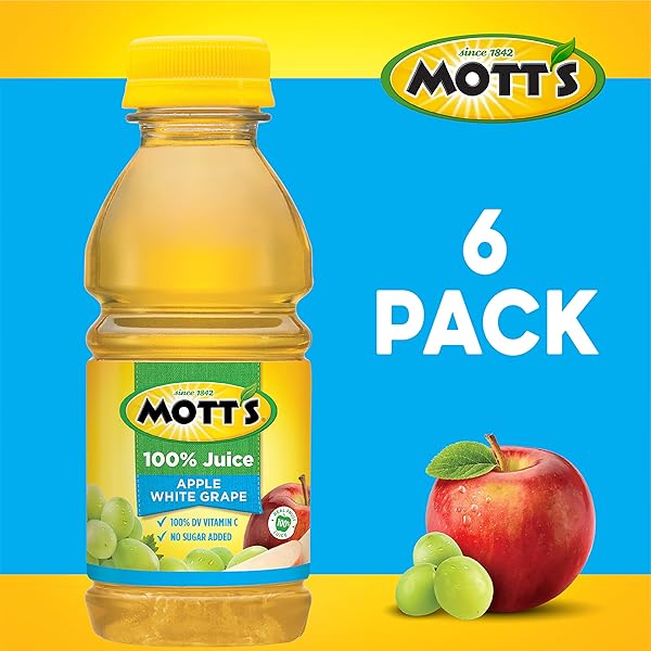 MOTT’S 100% APPLE WHITE GRAPE JUICE, 8 FL OZ BOTTLES, 6 PACK