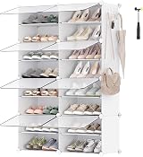 SONGMICS 8 Slot Interlocking Shoe Rack with Doors White LPC034W01