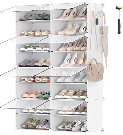 SONGMICS 8 Slot Interlocking Shoe Rack with Doors White LPC034W01