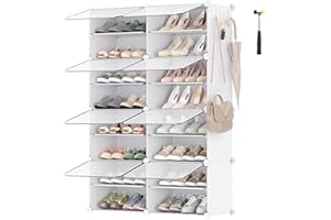 SONGMICS Shoe Rack Organizer, 8-Tier Shoe Storage Cabinet for Closet and Entryway, Holds 32 Pairs of Shoes, Adjustable, White