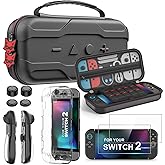 Large Capacity Carrying Case for Nintendo Switch 2 (2025), 4 in 1 Switch 2 Accessories Bundle with Dockable Protective Cover, 2 Screen Protectors, Thumb Grip Caps, Protective Gaming Accessories for Switch 2