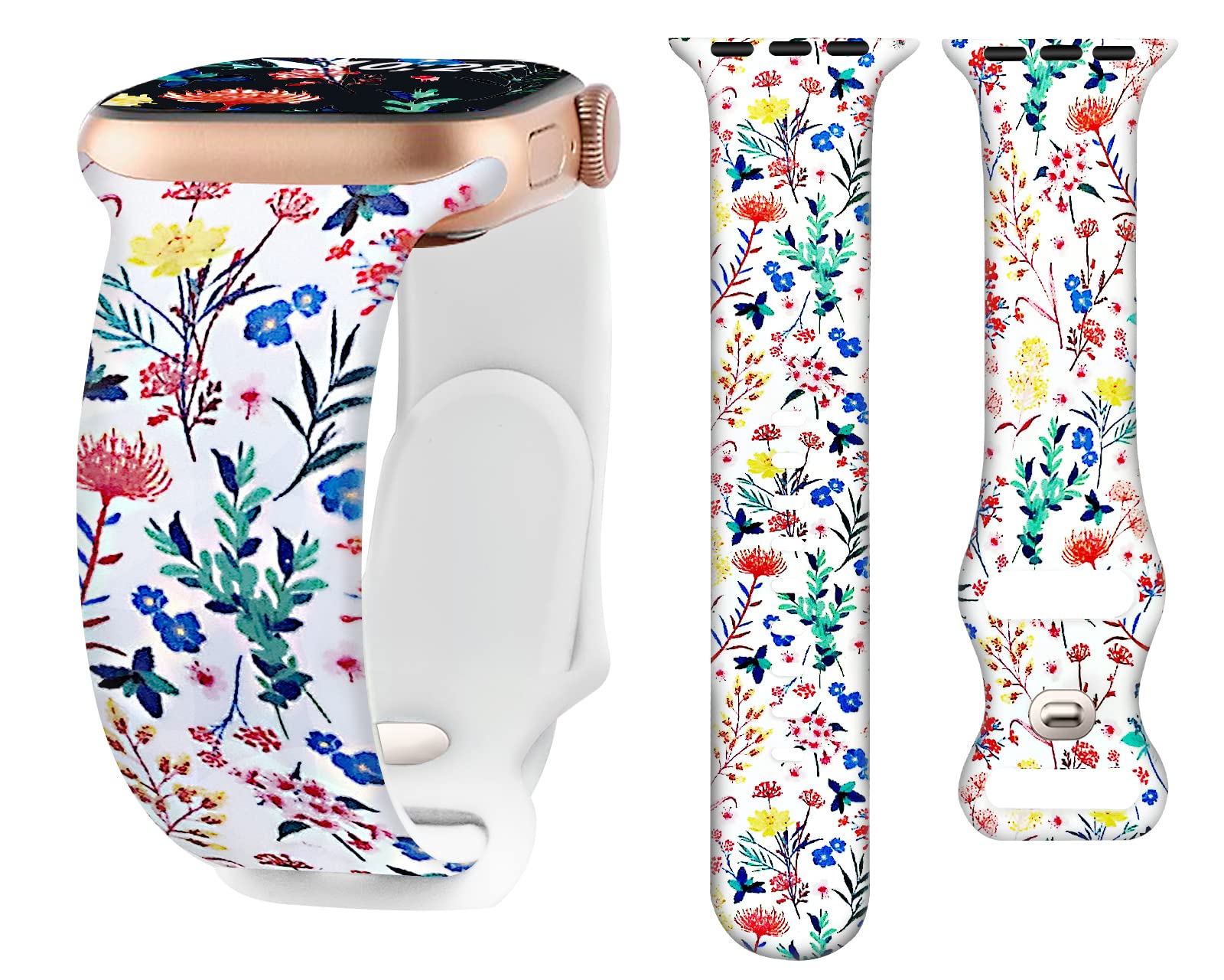 Sport Band Compatible with Apple Watch Ultra Bands 49mm 45mm 46mm 44mm 42mm, iWatch Series 10/9/8/7/6/5/4/3/SE/Ultra, Cute Butterfly Patterns Silicone Replacement Strap for Women Men, Spring Garden