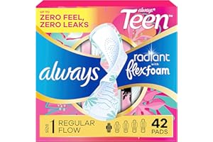 Always Radiant Teen Pads, Size 1, Regular, with Wings, Unscented, 42 Count