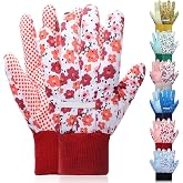 Cutecrop 9.5" Gardening Glove for Women, Floral PVC Grip | Cotton Polyester, Elastic Wrist, Breathable, Machine Washable, 6 Floral Designs, for Fall Weeding Planting Pruning Yard Work