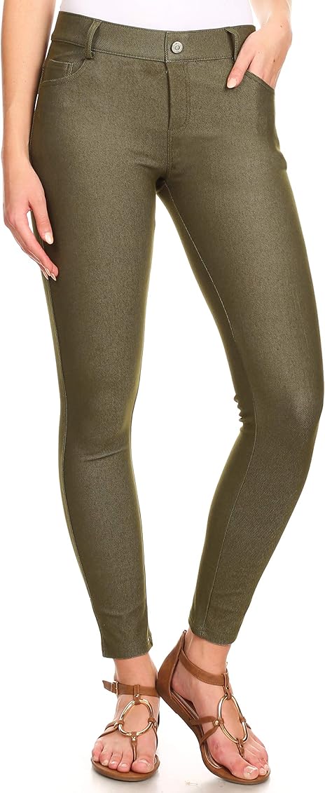 ICONOFLASH Women's Army Green Jeggings with Pockets Pull On Skinny Stretch  Colored Jean Leggings Size Small at Amazon Women's Clothing store