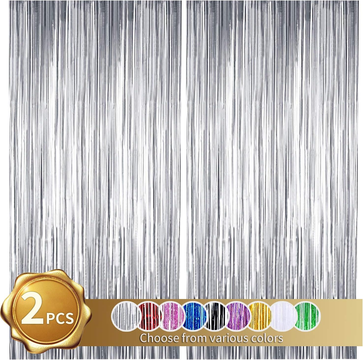 BEISHIDA 2 Pcs Silver Door Streamers Tinsel Curtain Party Streamers Backdrop Fringe Foil Wall Background for Birthday Halloween Christmas Wedding Party Decoration(3.28 ft x 6.56 ft)