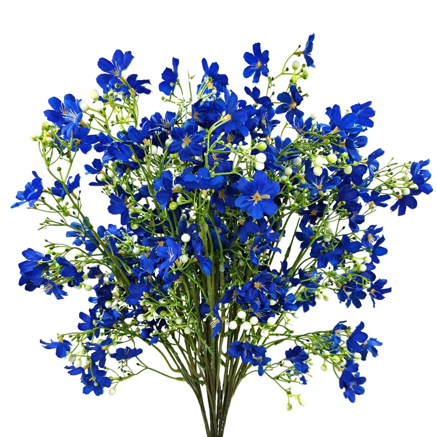 Photo 1 of FOUSUKA 10 PCS Silk Flowers with Long Stems Artificial Flower for Tall Vase Outdoors Fake Babys Breath Bouquet Faux Floral Wedding Party Decoration Home Indoor Table Centerpiece Decor (Blue)+