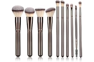 YJ-Anyue 10 Piece Black brown Makeup Brushes - Wooden Handle with Soft Synthetic Bristles,for Face & Eye Makeup|Professional Makeup Brushes set for Women & Girls|