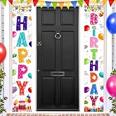 Colorful Birthday Party Decoration Door Banner Rainbow Happy Birthday Hanging Banner Birthday Porch Sign for Kids Boys Girls Party Supplies Indoor Outdoor Decor