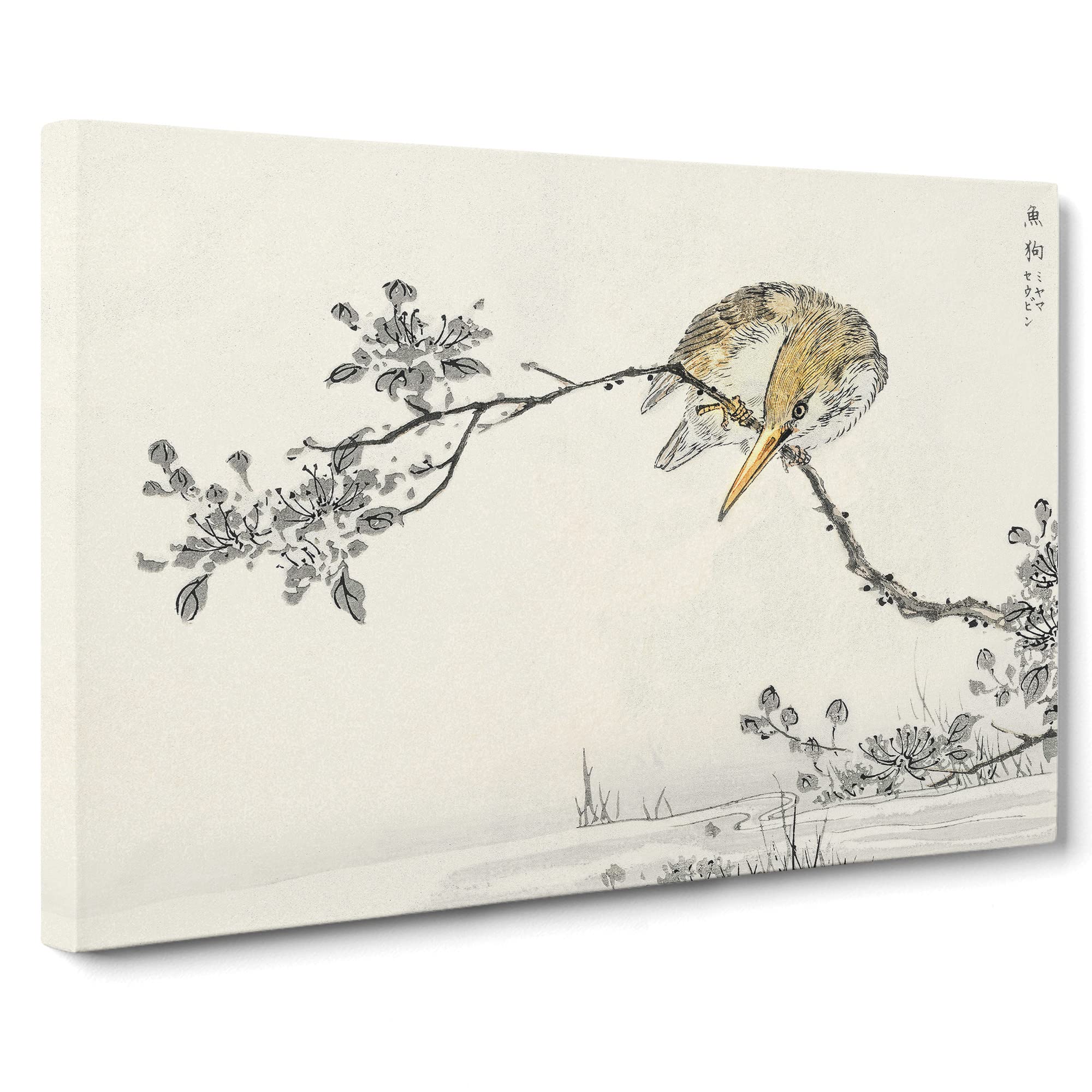 Pied Kingfisher By Numata Kashu Canvas Print | Gallery Wrapped 30mm Frame Wall Art | 20x14 inches | Ready to Hang | Asian Bird Picture | Living Room Bedroom Lounge Office