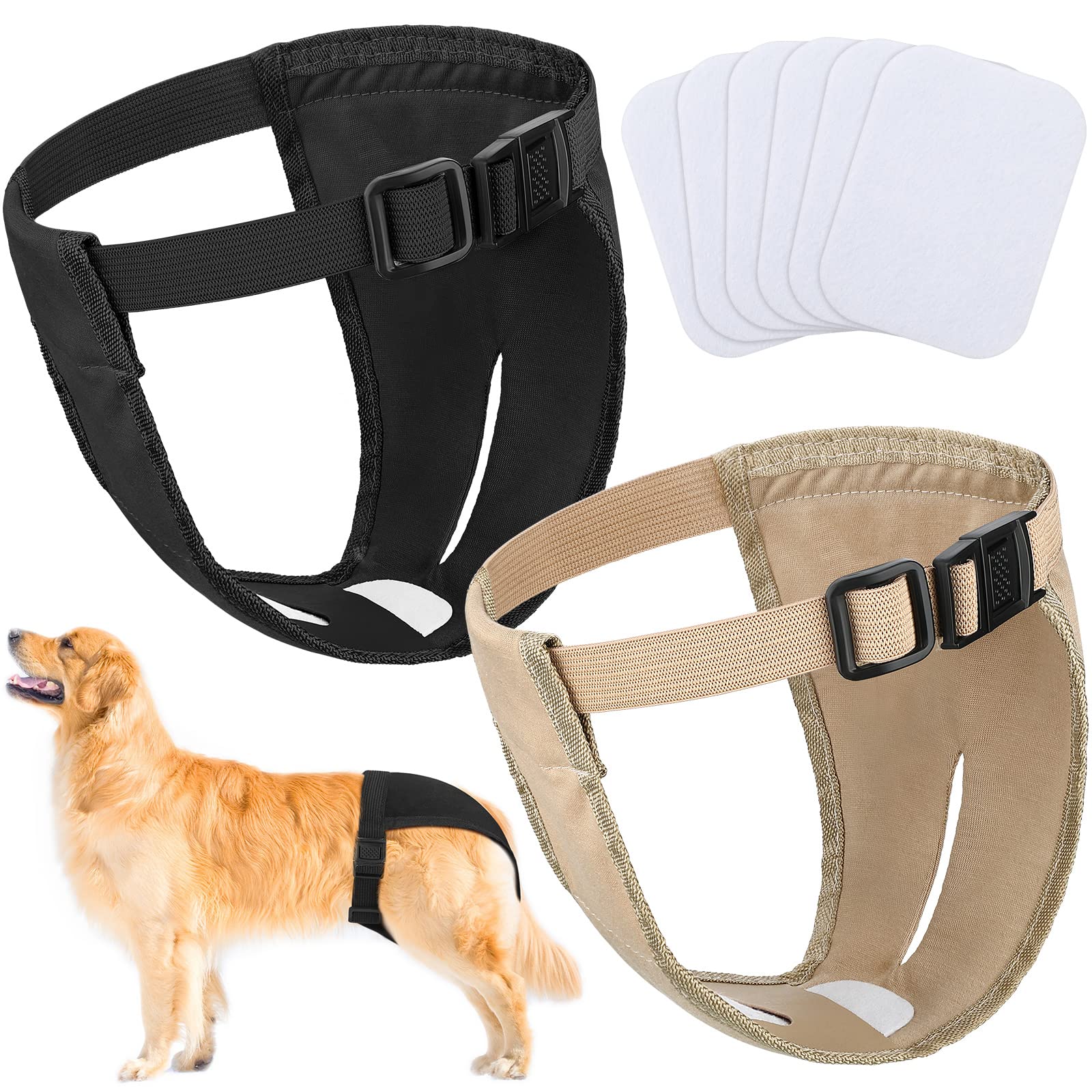 2 Pack Dog Pants Dog Nappies with 6 Sanitary Pad Adjustable Protective Trousers for Female pets in Heat Monthly Bleeding Physiological Washable Pants(XL)