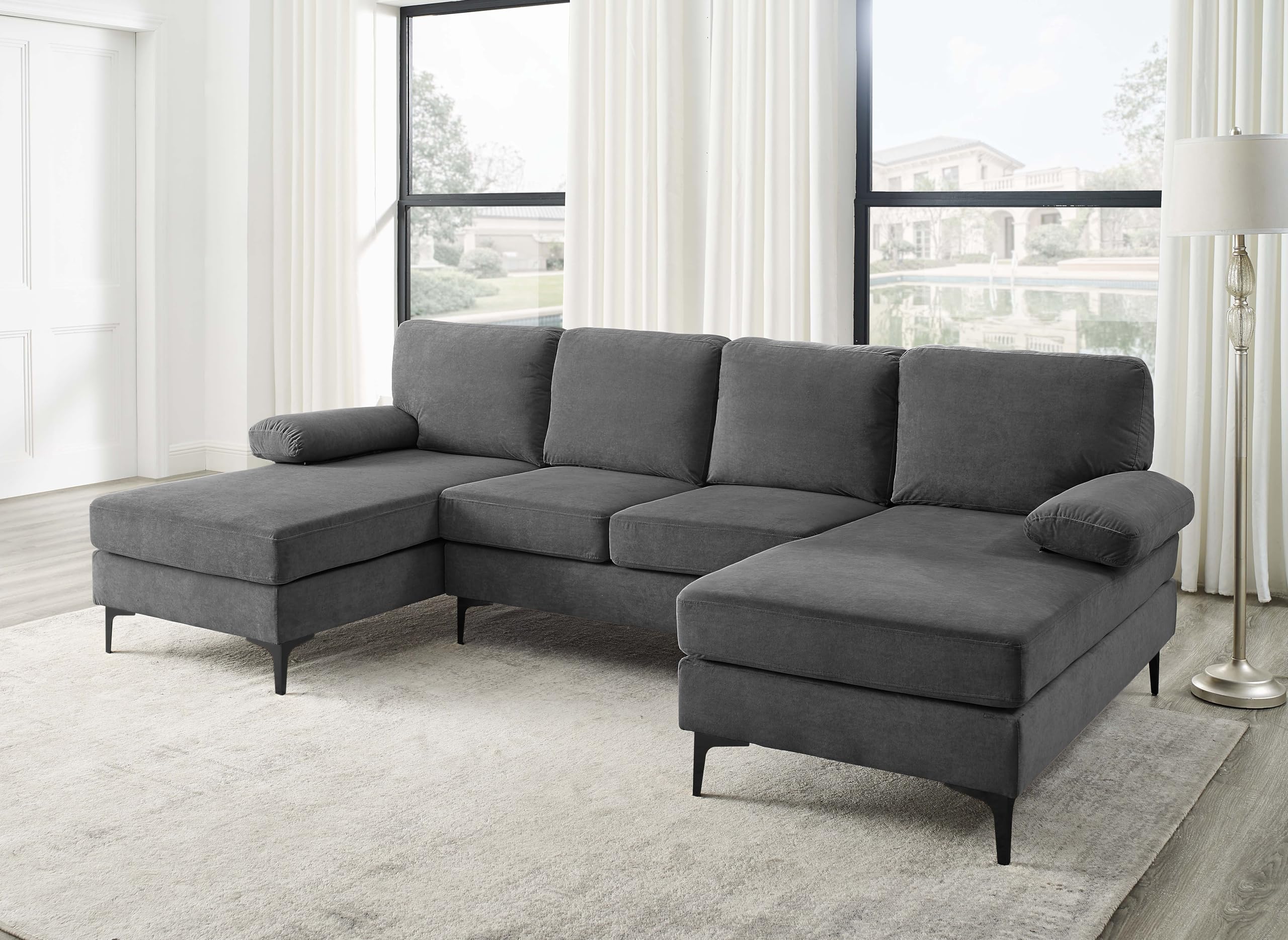 Photo 1 of **PARTIAL SET/BOX 2 ONLY**Trygoal 106 Inch Sectional Couches with Double Chaise, Upholstered U-Shaped Sofa with Polyester Blend Fabric, Modern 4 Seat Modular Sofa with Sturdy Metal Legs for Living Room, Apartment, Dark Gray