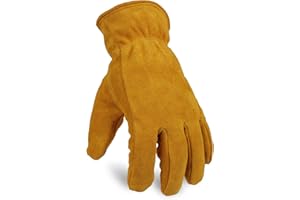 OZERO Work Gloves Winter Insulated Snow Cold Proof Leather Glove Thick Thermal Imitation Lambswool - Extra Grip Flexible Warm for Working in Cold Weather for Men and Women (Gold,Large)