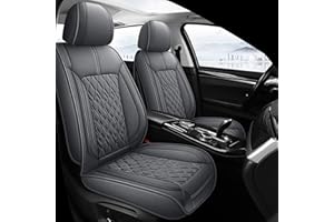 Pariitadin Leather Car Seat Covers Front Pair, Waterproof Breathable Faux Leather Automotive Seat Covers for Cars, Non-Slip Car Interior Covers Universal Fit Most Cars Sedans Trucks SUVs, Gray
